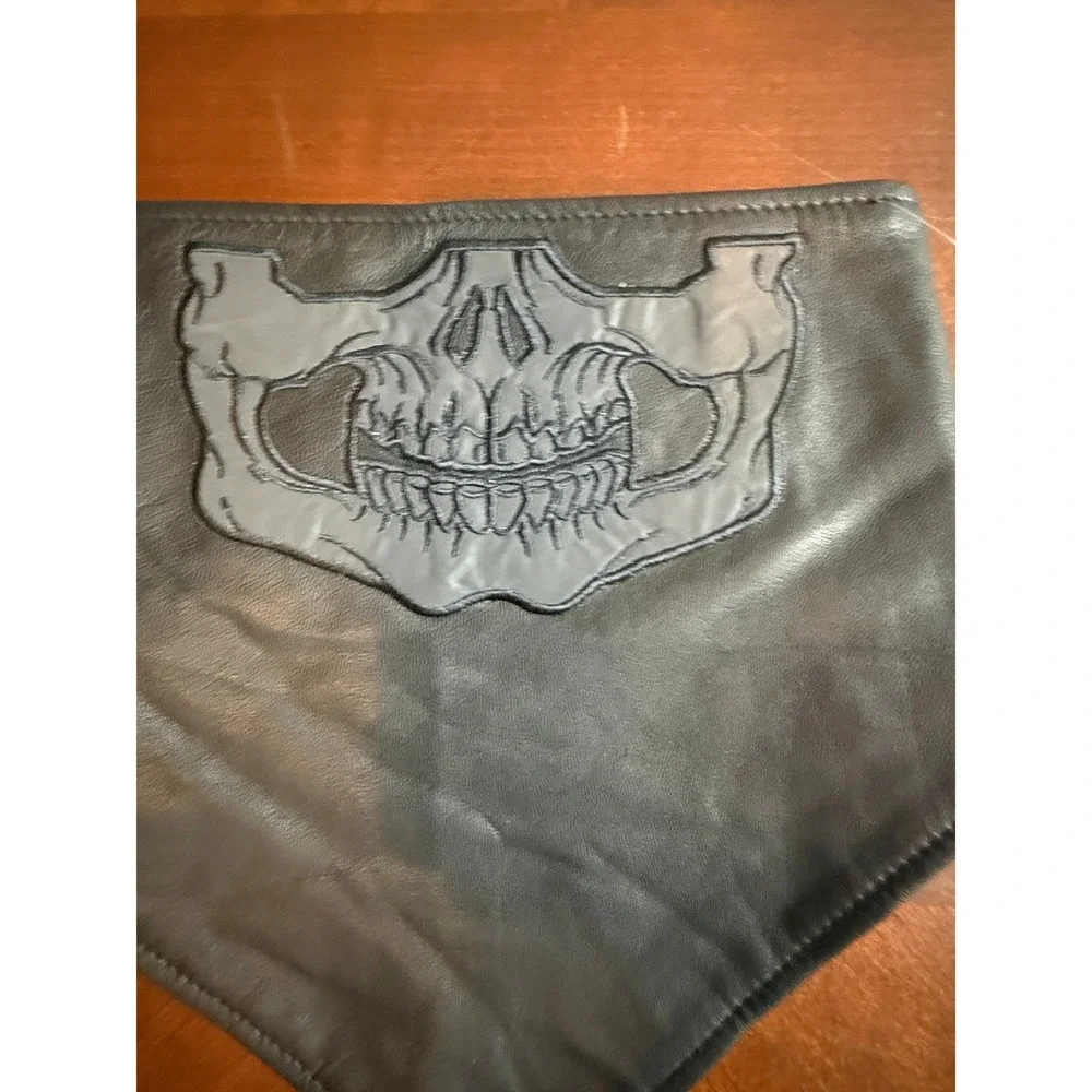Hot Leathers Black Leather Skull Face Mask Biker Bandana Fleece Lined